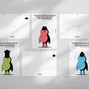 Die Besucher Postkarten-Set, 5 "x 7" Matter Karton, Minimalistisches Postkarten-Set, Außerirdischer Charakter-Postkarten-Set, 3er-Set