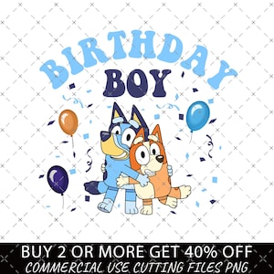 Bluey Birthday Boy Png, Blue Dog Png, Pacchetto di cartoni animati di compleanno Png, Sublimazione magica di compleanno, Bluey PNG, Il mio compleanno Png, Festa di compleanno