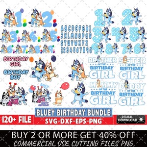 Bluey Birthday SVG PNG、My Birthday Png、Birthday Party Png、Birthday Gifts Png、Happy Birthday Png、Birthday Family Matching、Bluey Numbers