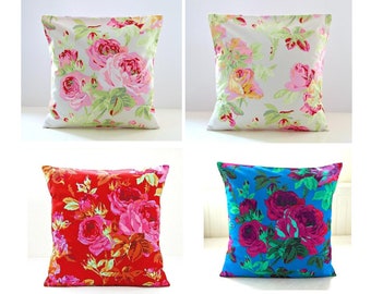 red pink blue decorative cushion cover UK, large roses, decorative throw pillow cover multi-listing