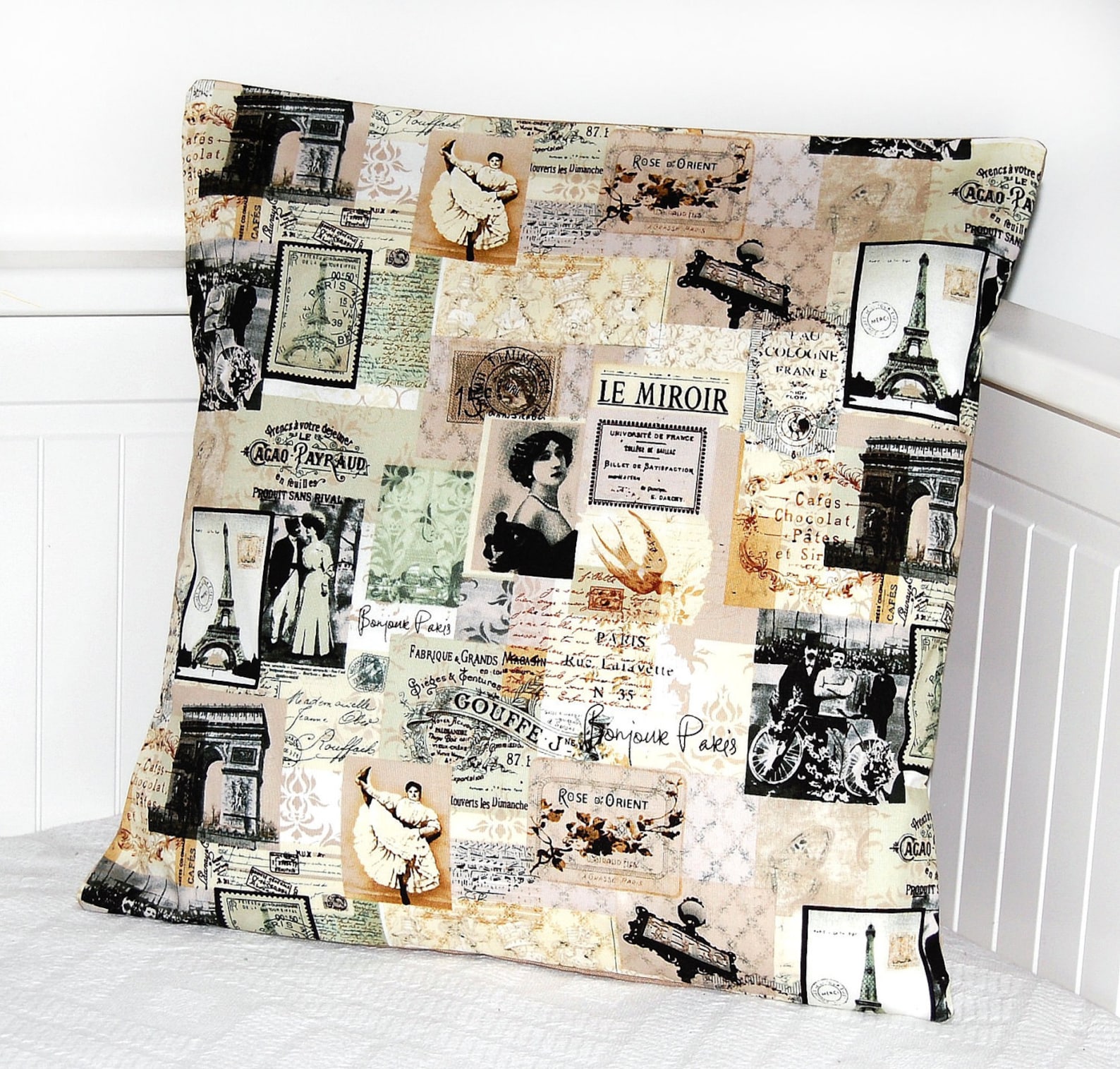 Vintage Style Paris Pillow Cover Eiffel Tower Photo Cushion Etsy