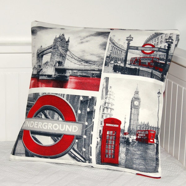 London cushion cover, UK red bus, Tower Bridge,Big Ben, London Underground pillow cover 16 inch