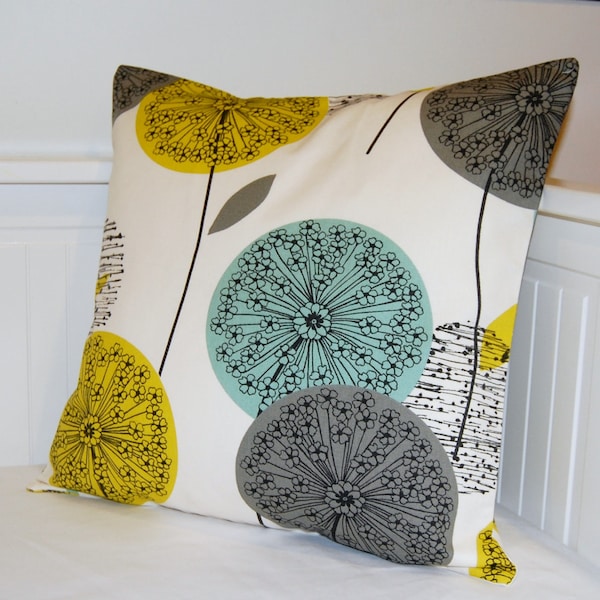 LAST CHANCE  small dandelion flower decorative pillow cover, blue teal grey mustard yellow cushion covers 14" X 14"/15/16