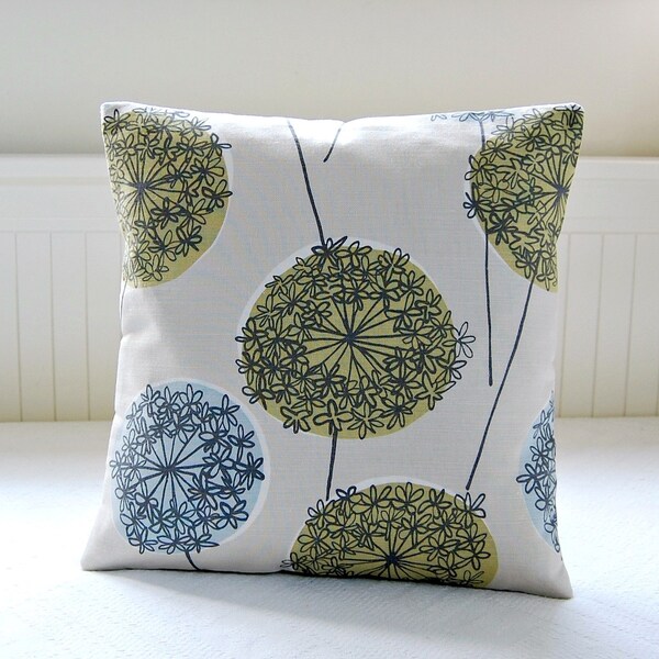 allium cushion cover flowers, pale blue, sage green decorative pillow cover 16 inch