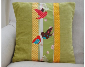 Whimsical Birds decorative Pillow Cover, Polka Dot Chenille multi- listing