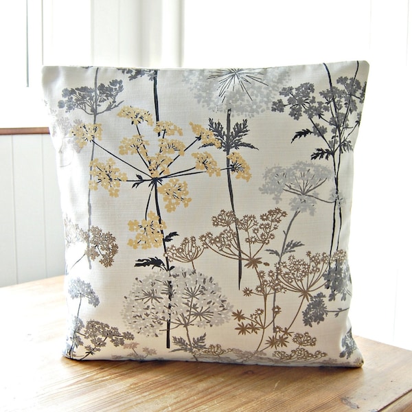 decorative pillow cover, dandelion meadow grey, pale gold,16 / 18 inch, light brown leaves, cushion cover UK / MORE available