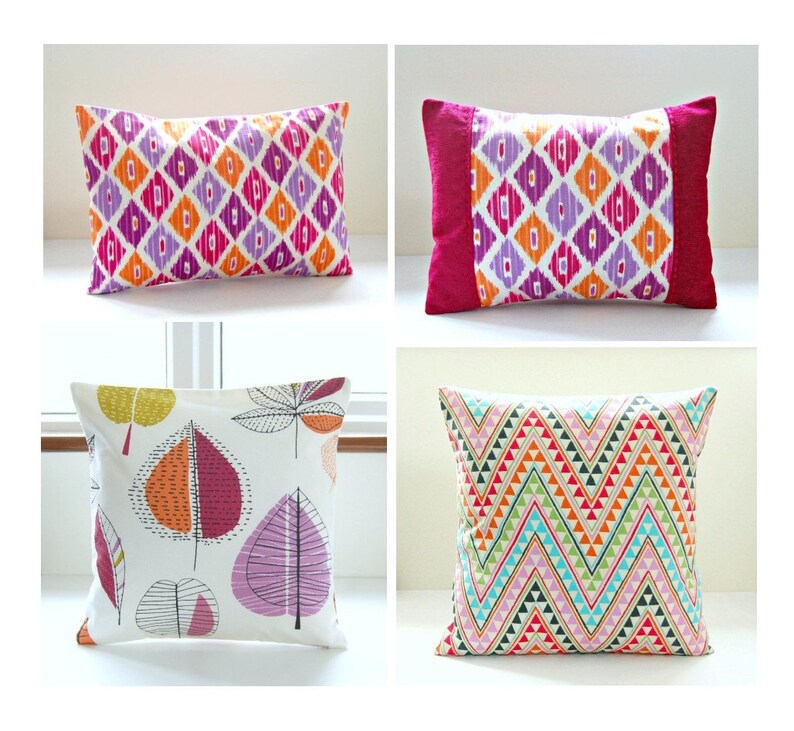 Orange Pink Mauve Decorative Pillow Covers Raspberry Black Etsy