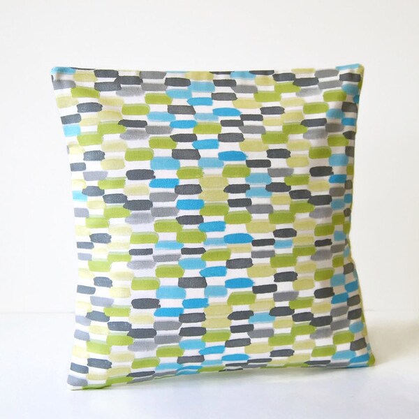 decorative pillow cover, grey blue green white, abstract 16 inch cushion cover