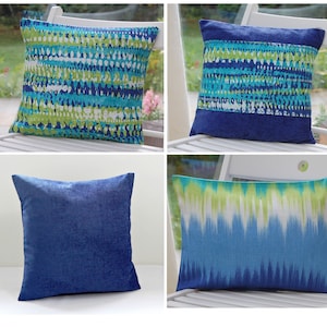 abstract jade green blue cushion cover UK, blue velvet chenille, small decorative pillow covers 13 / 14 inch
