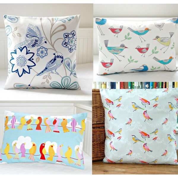 birds decorative pillow covers multi-listing, cushion covers UK blue grey pink yellow