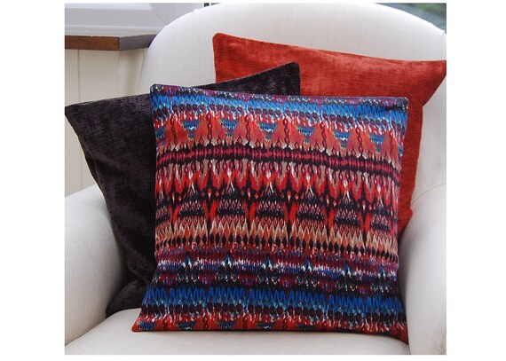 Aztec Accent Decorative Pillow Cover Burnt Orange Blue Earth Chenille Cushion Cover UK Etsy