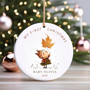 Personalized Baby’s First Christmas Ornament 2025 Custom Name Woodland Design Keepsake Gift for New Parents or Grandparents Newborn Gift
