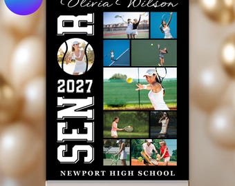 Custom Tennis Photo Collage Template Tennis Senior Night Poster Tennis Team Banquet Decor Tennis Graduation Party Banner Editable in Canva