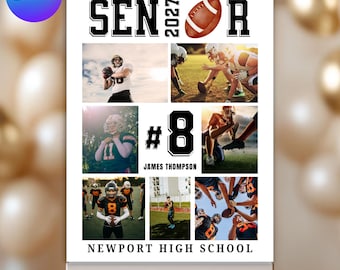 Affiche de collage de photos de numéro de joueur de football Modèle de toile pour les signatures Cadeau de l'équipe de football senior de nuit de l'équipe Cadeau banquet de football