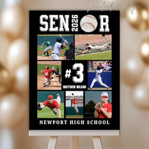 Baseball Photo Collage Template Baseball Senior Night Poster Senior Night Gift Baseball Graduation Party Decor Senior editable in Canva