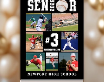 Honkbal fotocollagesjabloon honkbal seniorenavond poster seniorenavond cadeau honkbal afstudeerfeest decor senior bewerkbaar op canvas