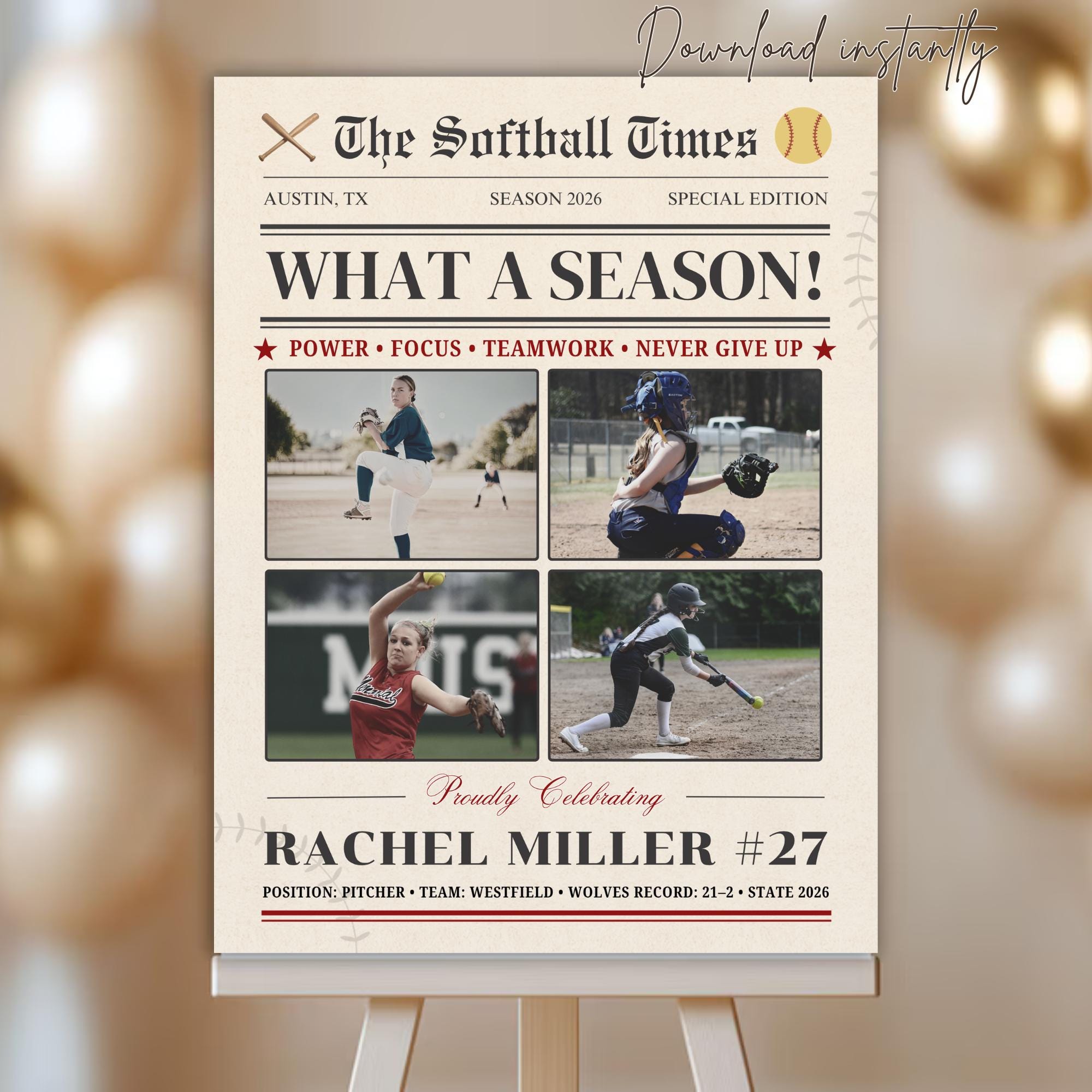 Personalized Softball Newspaper Poster Template Senior Night Softball ...