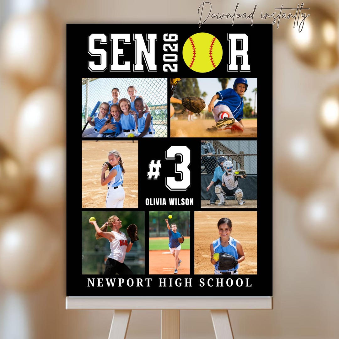 Softball Senior Photo Collage Template Softball Senior Night Poster ...