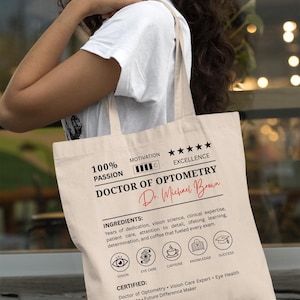 Personalized Doctor of Optometry Tote Bag Custom OD Graduation Gift, Optometrist Gift, Eye Doctor Canvas Tote, Vision Care Appreciation Gift