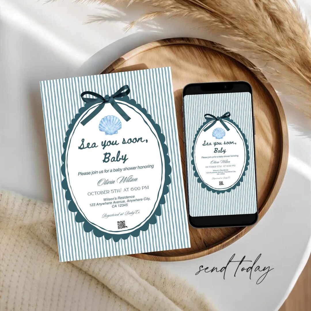 Editable Sea You Soon Baby Shower Invitation Ocean Theme Baby Shower ...