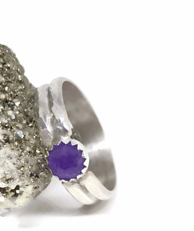 Purple Jade Ring silver JewelryJade Stonesterling Silver Ringdouble Ring US Size 9.5Stacking RingUnique Stonepurple