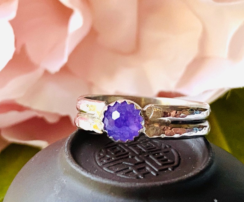 Purple Jade Ring silver JewelryJade Stonesterling Silver Ringdouble Ring US Size 9.5Stacking RingUnique Stonepurple