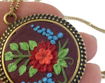 Floral Polymer Clay Sculpture Necklace