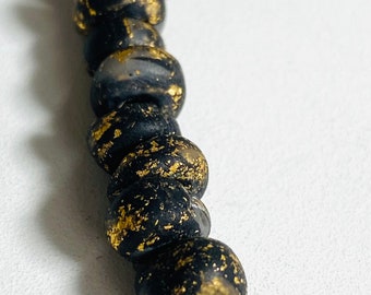 Black and gold Rondelle Bead, Polymer Clay Rondelle, 5mmx 7-8mm rondelle, polymer Clay Beads