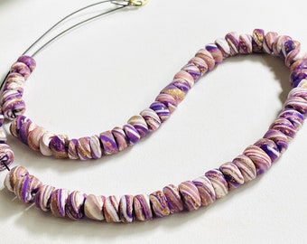 Purple Rondelle Bead, Polymer Clay Rondelle, 3mmx 6mm rondelle, polymer Clay Beads
