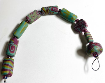 Purple and Teal Beads, Polymer Clay, Handmade Beads, polymer Clay Beads