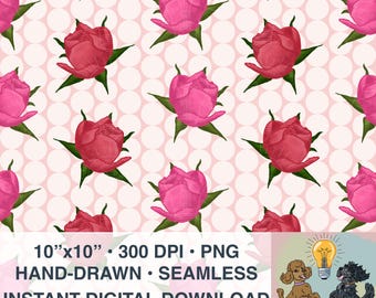 Naadloos patroon vintage roos: Grannycore roze bloemen (digitale png-download, 300 DPI)