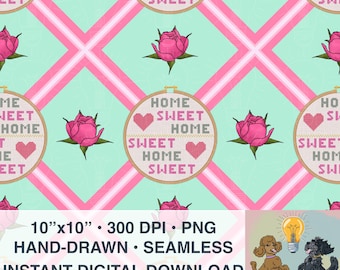 Naadloos Grannycore-kruissteekpatroon: vintage bloemenroos (digitale png-download, 300 DPI)