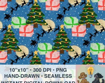 Naadloos patroon besneeuwde kerstboom: vakantiesublimatieontwerp (digitale png-download, 300 dpi)