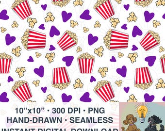Naadloos patroon popcornfilmemmer: Carnival Fair Food (digitale png-download, 300 dpi)