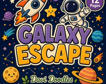Space Coloring Book for Kids – 12 Printable Pages, Rocket, Alien & More, PDF Digital Download