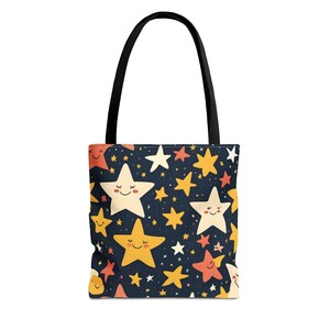 Pastel Stars Tote Bag - Starry Night Carryall, Celestial Shoulder Bag, Galaxy Print Shopping Tote, Cute Beach Bag, Cosmic Grocery Tote