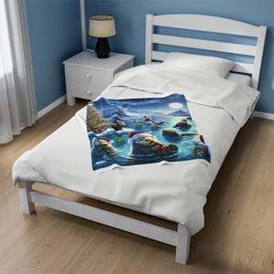 Sea Otter Christmas Velveteen Plush Blanket