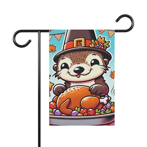 Garden Banner, Thanksgiving Sea Otter Flag, House Decoration, Outdoor Yard Sign, Festive Garden Flag, Thanksgiving Home Decor