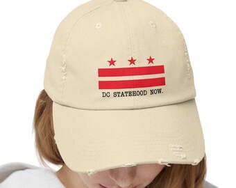 Gorra desgastada con el lema de la estadidad de DC, gorra de Washington DC, gorra con la bandera de DC, gorra del estado número 51, bandera del Distrito de Columbia, gorra washingtoniana, gorra desgastada