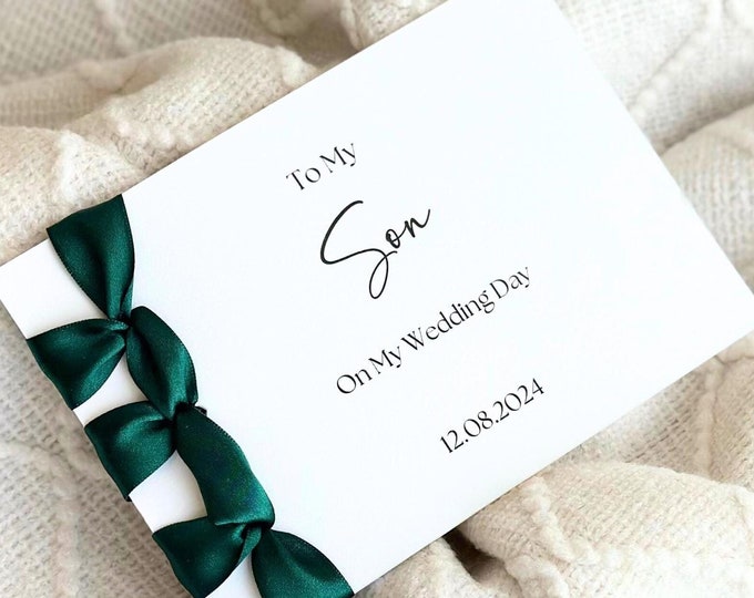 Personalized Wedding Day Card for Son | Handmade Satin Ribbon Keepsake