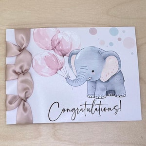 Carte de félicitations personnalisée faite main, ruban de satin, carte de luxe, félicitations personnalisées, félicitations pour l'arrivée de bébé, petite fille