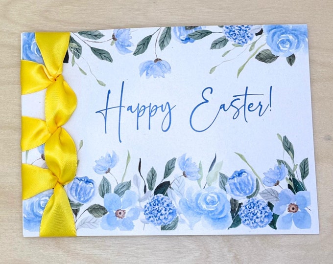 Handmade Easter Card, Satin Ribbon, Floral Design