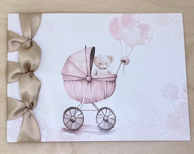 Handmade New Baby Congratulations Card, Satin Ribbon, Personalized