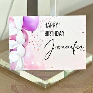 Carte d'anniversaire faite main personnalisée, ruban de satin, carte de luxe, carte personnalisée, carte avec des ballons