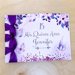 Carte d'anniversaire personnalisée faite main, Miss Quince Años, ruban de satin, carte de luxe, carte personnalisée, carte avec nom dessus