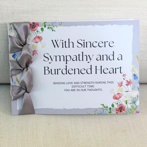 Carte de sympathie faite main personnalisée, ruban de satin, carte de luxe, avec nos plus sincères condoléances