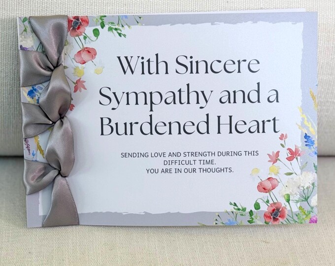 Handmade Sympathy Card, Satin Ribbon, Japanese Binding