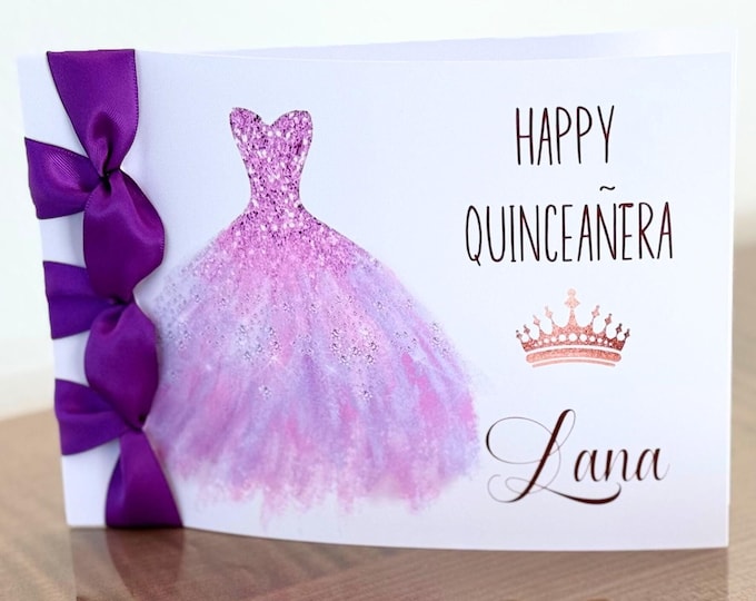 Handmade Quinceañera Card: Personalized Satin Ribbon, Japanese Binding