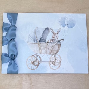 Carte de félicitations faite main personnalisée, ruban de satin, carte de luxe, félicitations personnalisées, félicitations pour l'arrivée de bébé, c'est un garçon