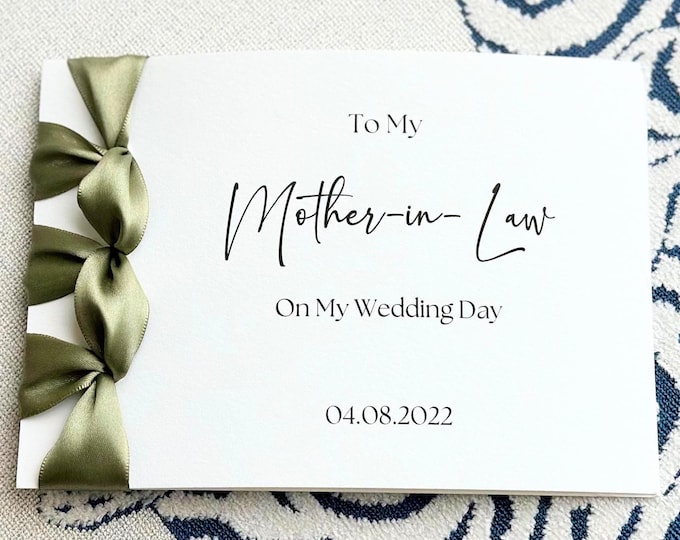 Mother-in-Law Wedding Card | Handmade Cotton Stationery with Satin Ribbon